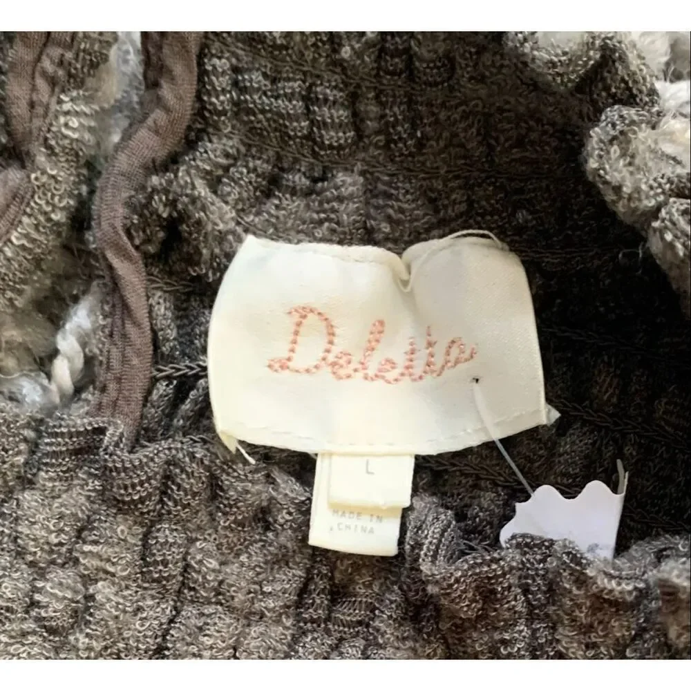 DELETTA Anthropologie Amanna Lace Smocked Olive Tunic Blouse Top sz L